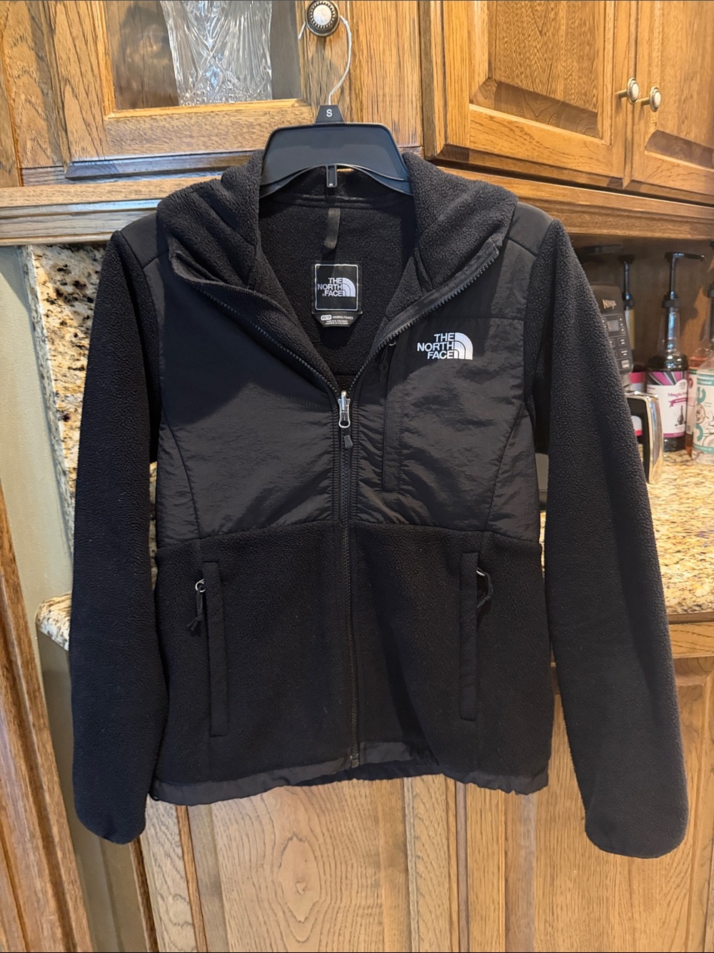 Women’s North Face Black Hooded Denali Fleece-Puffer Jacket